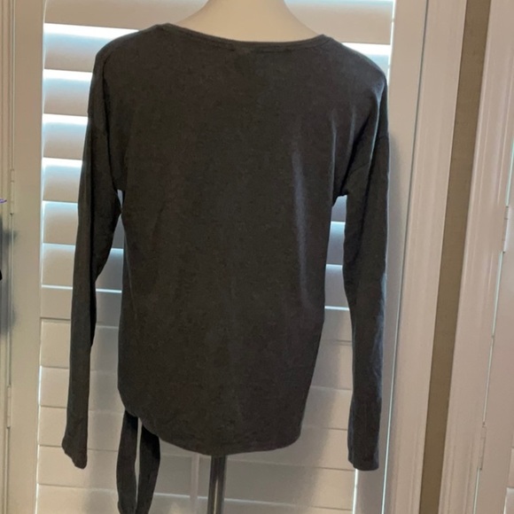 A New Day Gray Long Sleeve Tie Front Blouse - Picture 4 of 7